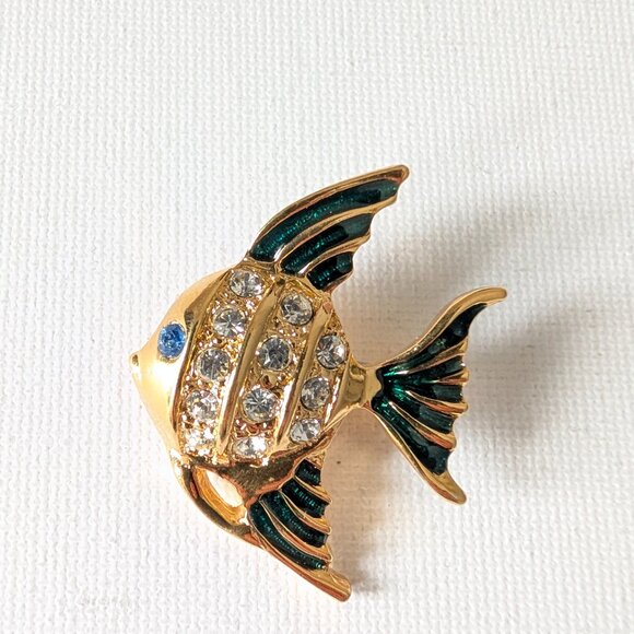 Vintage Fish Brooch – Gold & Blue Tones with Rhinestones - Picture 4 of 4